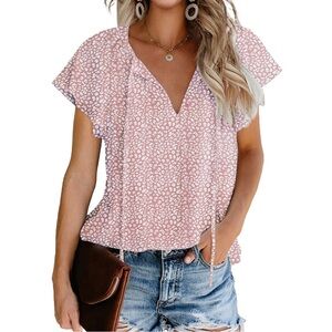 LAST DAY SALE - Pink Ruffled Cap Sleeve Blouse